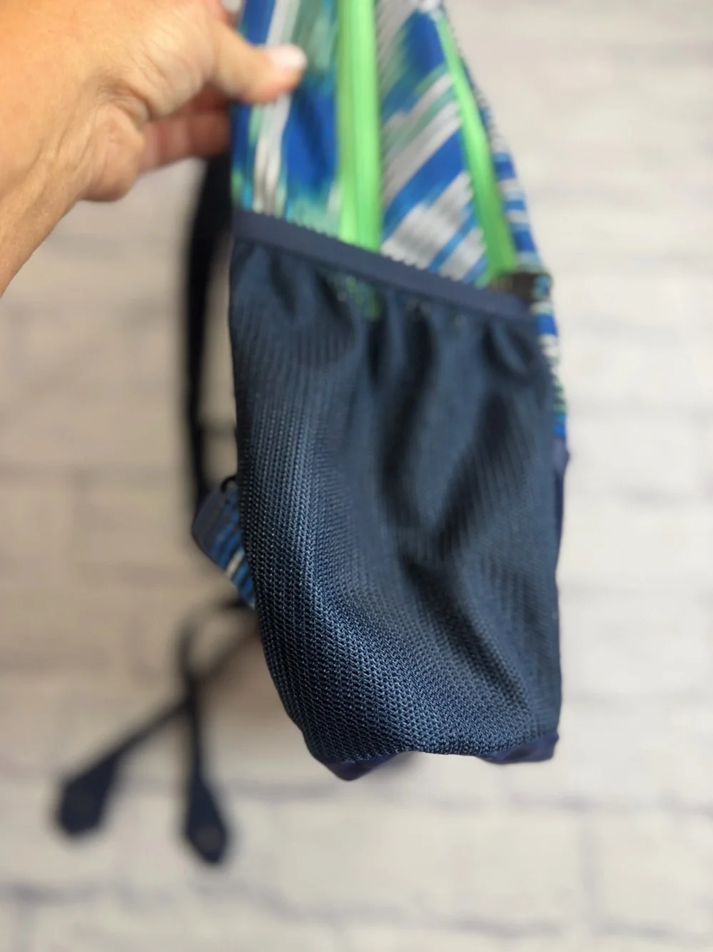 Under Armour Navy Blue Striped Backpack with Lime Accents